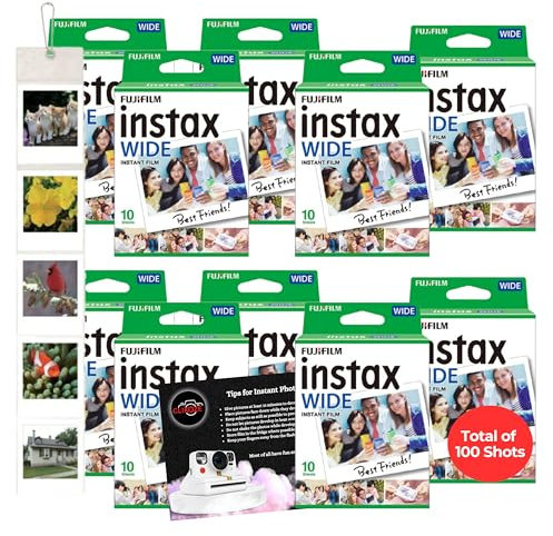 Clikoze Instant Camera Film Bundle with Fujifilm Wide Film x100 Shots, Wall Hanging Fujifilm Wide Photo Album and Instant Photography Tips Card