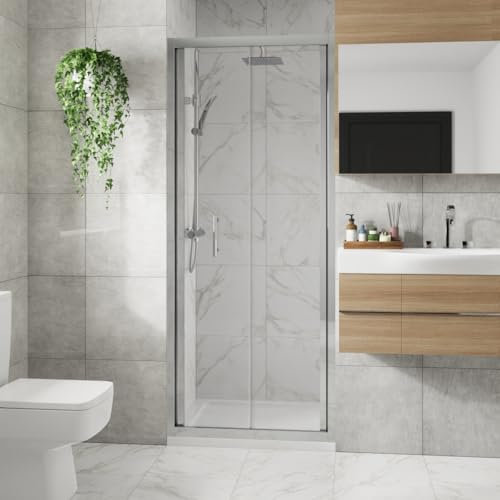 Blümme 800mm Bathroom Bi- Fold Door Shower Enclosures Chrome Framed 6mm Glass Space Saving Shower Door