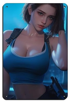 Jill Valentine Poster, Retro-Poster, Metall-Blechschild, schicke Kunst, Retro, Eisenmalerei, Bar, Leute, Höhle, Café, Familie, Garage, Poster, Wanddekoration, 20 x 30 cm