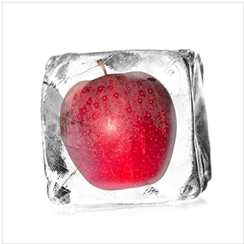 Wallario Glasbild Roter Apfel in Eiswürfel - Eiskaltes Obst - 55 x 55 cm Wandbilder Glas in Premium-Qualität: Brillante Farben, freischwebende Optik