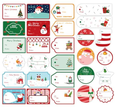 Lotbun 112 Stück Weihnachts-Aufkleber, Selbstklebend, Geschenketiketten Mit Schneemann, für Weihnachtsgeschenke, Dekorative Etiketten