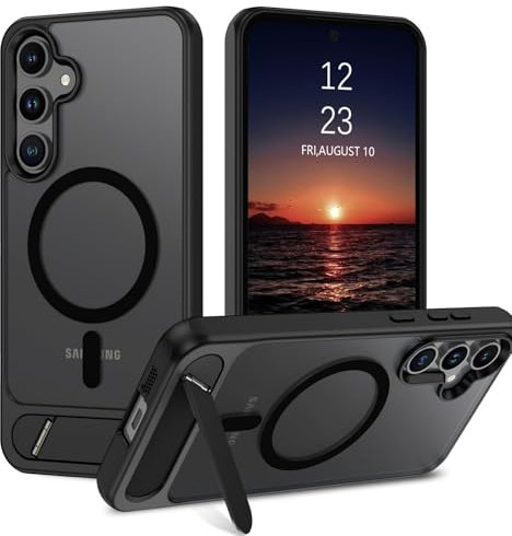 GUAGUA Cover Magnetico per Samsung Galaxy A55 5G(non per 4G) con Cavalletto Custodia Sottile Anticaduta, Protettivo Case per Samsung Galaxy A55 5G con Supporto Staffa, Glassato Traslucido, Nero