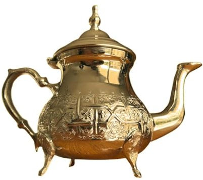 Théière Marocaine Extra Grande en laiton Maillechort Doré – 800 ml Gravée à la Main, Design Classique de Fès - haute qualité