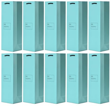 10 gift bags bottle bags for wine prosecco and champagne 14.17 x 4.72 x 3.94 - 36 cm x 12 cm x 10 cm - Be Happy Pastel Turquoise
