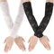 2 Pairs Women's Lace Mesh Arm Sleeves, Long Fingerless Arm Sleeves for Women Sun UV Protection, Cooling Lace Arm Sleeves for Women, Outdoor Halloween Christmas Costume Accessories (Black & White)