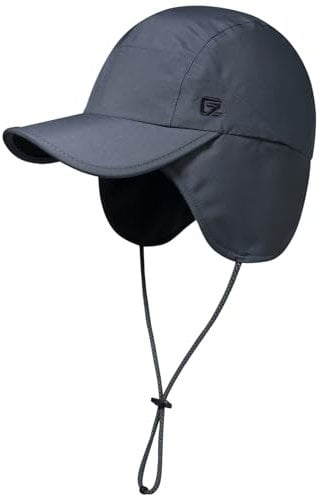 GADIEMKENSD Herren wasserdichte Wintermütze Baseballkappe mit Ohrenklappen Reflektierendes Seil Warme Trappermütze mit Fleecefutter Thermomütze für kaltes Wetter Jagd Laufen Dunkelgrau