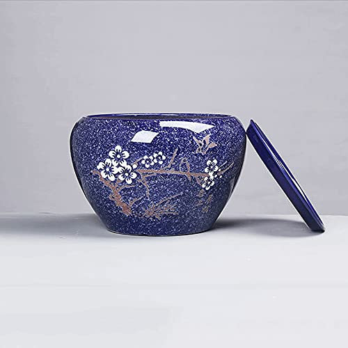 Pot de Fleurs Rond en Céramique Extra Large Pots de Plantes d'intérieur et d'extérieur Décoration de Jardin Pot de Fleur Bleu adapté au Bureau à Domicile (Taille : Large)