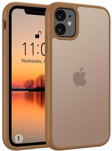 Andwing Matt Hülle für iPhone 11 6,1 Zoll, Militärstandard FallSchutz Handyhülle für iPhone 11, Mattierte Durchscheinende Rückseite Schutzhülle, Anti-Fingerabdruck Kratzfest Haltbar Braun