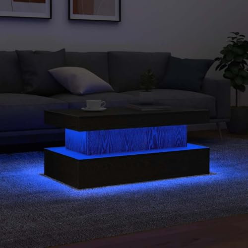 vidaXL Table Basse avec lumières LED chêne Noir 90x50x40 cm, Table d'appoint, Table de Salon, Table latérale, Bout de canapé, Table Centrale