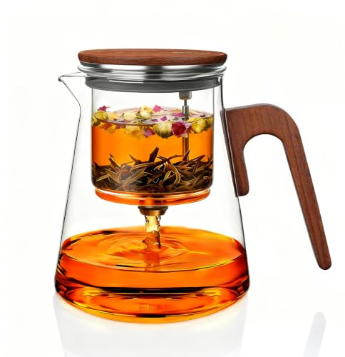 ZENS Magnetische Teekanne, verzauberte Glas-Teekanne mit Teesieb und magnetischem Saugdeckel für schmutzfreie lose Tee-Diffusoren, Walnussholz-Griff, Teeliebhaber-Geschenke