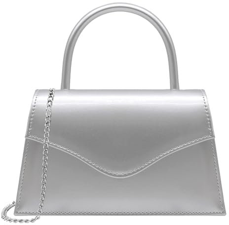 Milisente Clutch-Taschen für Damen, elegante Handtasche für Hochzeit, Abend, Kunstleder, Clutches mit Tragegriff oben, silber