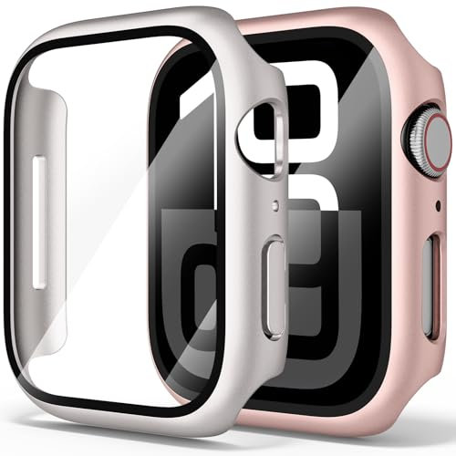 2 Pack Hard Protective Case Screen Protector Compatible with Apple Watch Series 10 42mm, Anti-Drop Ultra-thin Full Coverage PC Cover for iWatch(Rose Gold/Starlight,42mm for Apple Watch 10)