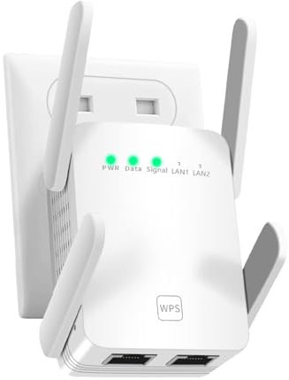 WiFi Repeater, Ultraxtended 1200 Mbit/s WLAN Verstärker,2.4Ghz+5G mit LAN anschluss, Abdeckung bis zu 200 m², Kompatibel mit Alexa, 99% Standard-Routern (AC1200-2)