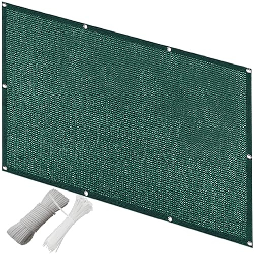 QINLIQIN Sonnenschutz Balkon 1.8 x 2.5 m Balkon Sichtschutz Zaunblende Windschutz Sonnenschutz mit Ösen, Nylon Kabelbinder Und Kordel für Den Gartenzaun, Dunkelgrün