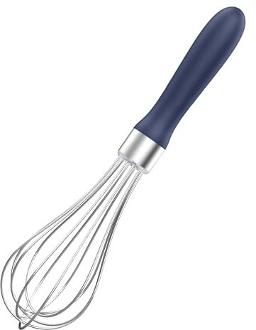 U-Taste Batidor de globo: Batidor de cocina de acero inoxidable 18/10 Batidor manual pequeño de 23 cm con 6 alambres de alta flexibilidad y mango de silicona para batir, mezclar masa (Azul noche)