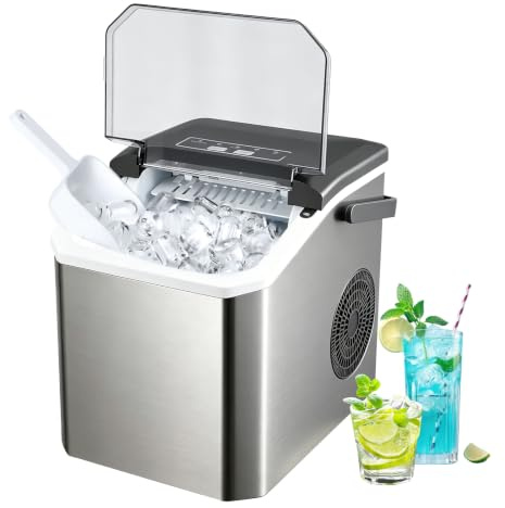 Ice Maker Machine for Home,Ice Cube Makerm for Countertop, 12Kg/24H,9 Ice Cubes in 6-9 Minutes,Two Ice Cube Sizes,Stainless Steel,for Homes, Kitchens, Parties, and RVs