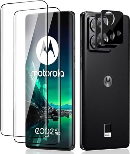 Euukzzea Verre Trempé pour Motorola Edge 40 Neo Protection Ecran 2 pièces + Caméra Protecteur 2 pièces, Haut Définition, Dureté 9H,Sans Bulle, Anti-Rayures Protection Écran pour Motorola Edge 40 Neo