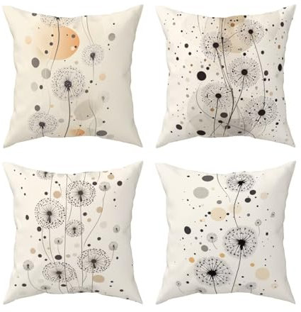 Beige Kissenbezug 40x40, 4er Set Pusteblume Kissenbezug, Samt Dekokissen Kissenbezüge, Quadratische Kissenhülle Zierkissenbezüge mit Unsichtbarem Reißverschluss für Sofa Schlafzimmer Wohnzimmer U-54