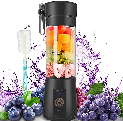 Portable Blender, Mini Blender for Shakes and Smoothies,Upgrade The 6-Blades with USB Interface, Black