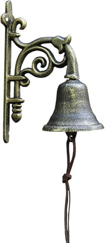 Oversized Antique Gold Doorbell - Shaking Dinner Bell for Garden, Courtyard, Grocery, Gazebo Decor - Unique Wall Hanging Mount, Vintage Style Home Accessory
