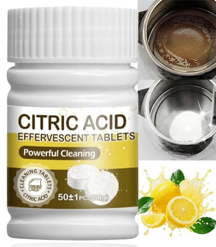 50Pack Kettle Descaler Tablets,Powerful Limescale Remover for Kettle & Coffee Machine,Citric Acid Descaler,Descaling Tablets Cleaner for Stainless Steel Glass Plastic Kettles,Citric acid Cleaning