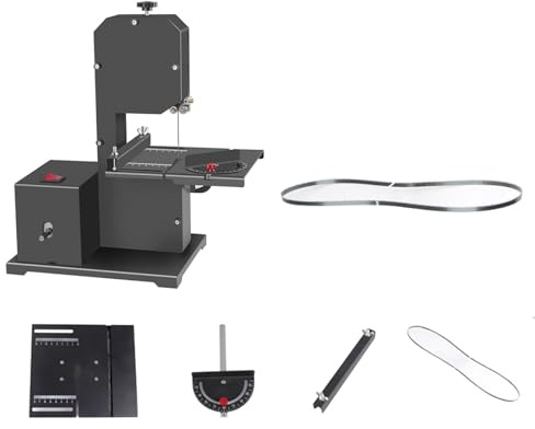 Fafeicy Mini Scie à Ruban, Scie de Table électrique 800W avec Plateau de Table Réglable de 0 à 45 Degrés pour le Travail du Bois et la Coupe du Métal (Métal)