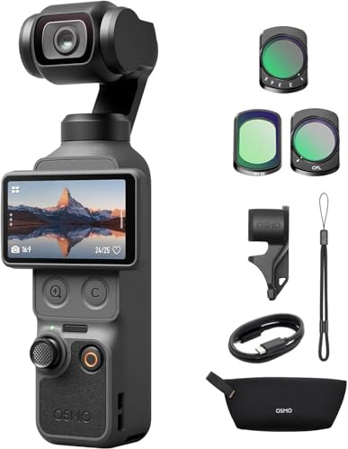DJI Osmo Pocket 4 Standard Combo mit Filter 3-Set + Stativ | Pocket Gimbal Vlog Kamera, 1″ CMOS 4K/240fps, 3-Achsen-Stabilisierung, 2× verlustfreier Zoom, 107 GB integrierter Speicher