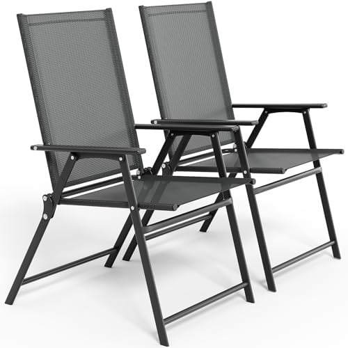 LIFERUN Gartenstühle 2er Set, Gartenstuhl Hochlehner Klappbar, Campingstuhl | Balkonstuhl mit Rückenlehne Armlehnen bis 120kg, Metall Gestell, Leicht Klappstuh für Camping, Terrasse und Balkon, Schwarz