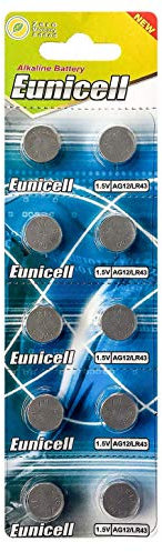 10 x AG12 1,5V Quecksilberfrei 100 mAh (1 Blistercard a 10 Batterien) LR43 186 EINWEG Markenware Eunicell