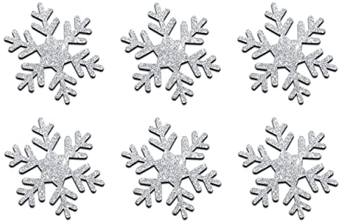 Crystal Rus Silber Glitzer-Schneeflocken zum Aufbügeln | 15 STK. | 50 mm Schneeflocken Bügelbilder für Textilien | Aufnäher zum Aufbügeln