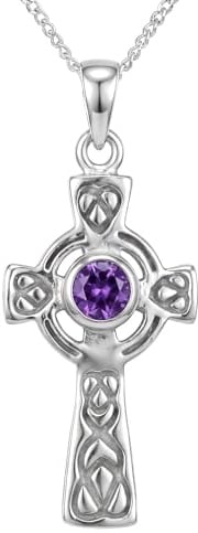 Alexander Castle Solide 925 Sterling Silber & Amethyst Keltisches Kreuz Kette für Damen - Kreuz Anhänger mit 18 Silber Kette & Schmuck Geschenk-Box - 26mm x 14mm