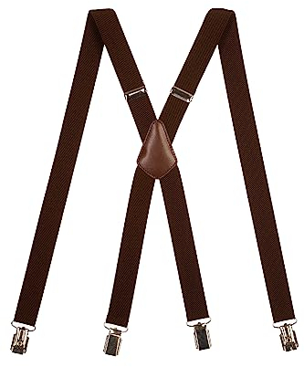 Olata Bretelle Sottili a Forma di X, Unisex, Regolabili, Elastiche, con Clip in Metallo, 2,5 cm. Marrone