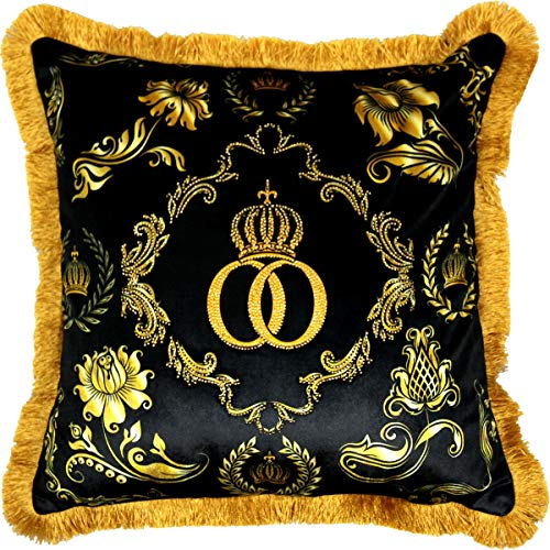 Harald Glööckler Luxus Deko Barock Kissen Pompöös by Casa Padrino Schwarz/Gold Krone Deluxe mit Strass Steinen - Glööckler Kissen