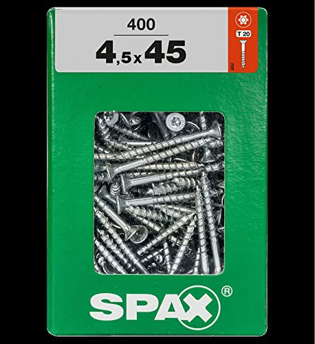 SPAX Universalschraube, 4,5 x 45 mm, 400 Stück, Teilgewinde, Senkkopf, T-STAR plus T20, 4CUT, WIROX - 4191010450456