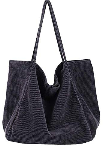 Funtlend Cord Damen Umhängetasche Groß - Shopper Schultertasche Crossbody Retro Kord für Alltag, Büro, Schule, Einkauf - 40 * 40 * 23cm