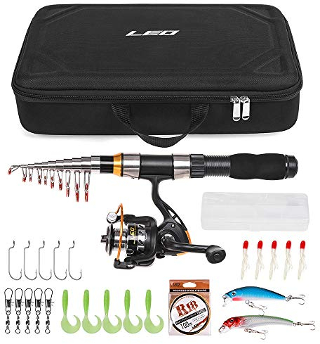 Lixada Kombination von Angelrute und Angelrolle tragbar Spinnrollen Set Teleskop Angelschnur Köder Haken Barrel Swivels mit Carry Bag Komplettes Kit für das Angeln auf Reisen