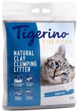 Tigerino Kanada Katzenstreu 12 kg Sensitive Premium Qualität Klumpstreu aus Kanada 100% natürlicher Ton 350% Saugfähigkeit staubfrei & sehr sparsam