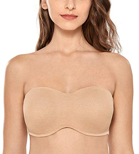 DELIMIRA Women's Strapless Bra Underwire Non Padded Minimiser Plus Size Bandeau Seamless Bra Oatmeal Heather 36G