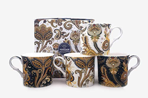 SET OF 4 PACIFICA FINE BONE CHINA MUGS GIFT BOXED FREE UK DELIVERY