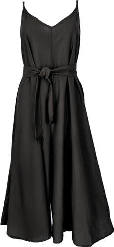 GURU SHOP Boho Jumpsuit, Knöchellanger Sommer Overall, Hosenkleid - Schwarz, Damen, Synthetisch