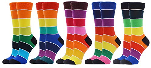 WeciBor Damen Lustige Bunte Socken, 5 Paar Regenbogen Gestreift, Größe 39-42