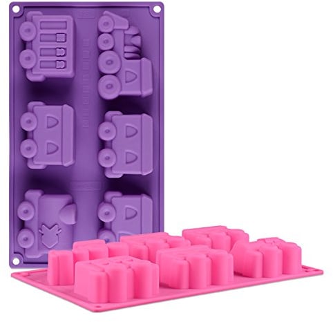 6-Cavity Train Shaped Silicone Moulds, RoseFlower Non Stick Cake Tray Baking Mold for Chocolate Candy Jelly Sweets Cake Ice Cube Soap -DIY Decorating Tools Birthday Party Christmas