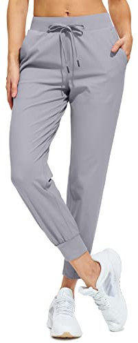 Libin Jogginghose Damen Sporthose Lang Trainingshose Leichte Freizeithose Yogahose Joggpants Stretch Sweathose Laufhose Stoffhose Elegant für Frauen mit Taschen Hellgrau XXL