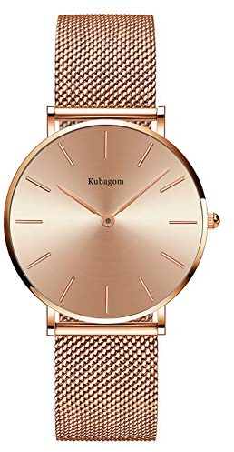 Kubagom Damen Armbanduhr Analog Quarz Edelstahl Wasserdicht Mesh Ultradünne