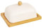 Orion Group - Beurrier en porcelaine avec couvercle - 16 x 13 x 8,5 cm - Porcelaine blanche et bambou - Beurrier écologique - Décoration de table et de cuisine parfaite