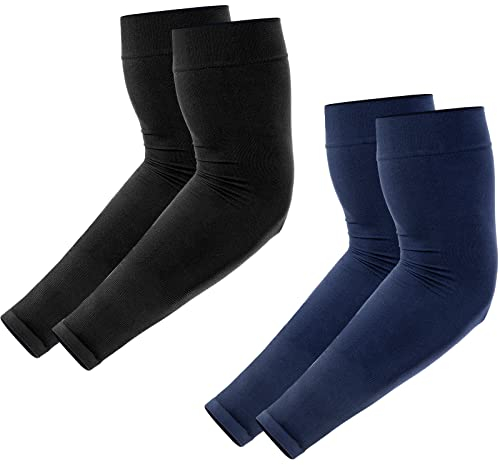 Newbyinn Ärmlinge für Damen Herren Jugend, Arm Ärmel mit UV Sonnenschutz, Tattoo Abdeckung Armstulpen, Kühlende Armabdeckung, Kompression Armschoner - Größe: M, Farbe: Schwarz + Blau