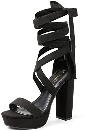 DREAM PAIRS High Chunky Block Platform Heels for Womens Strappy Gladiator Sexy Open Toe Dressy Sandal SDHS2205W Black 7