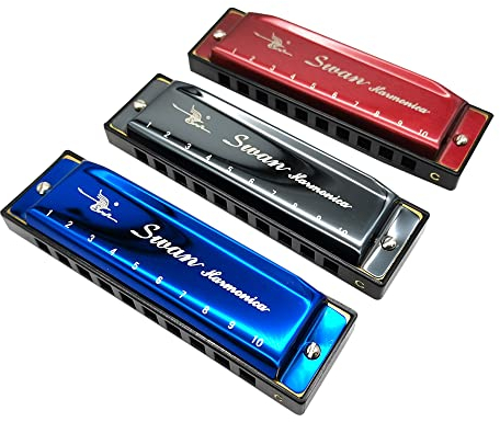 10 Loch Mundharmonika SWAN Senior Bruce Standard Anfänger Diatonische Blues Harfe Mundharmonika mit Etui (SW1020 Blau)