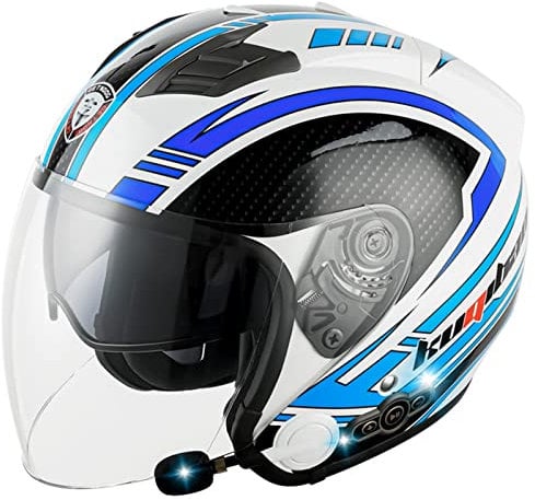 Bluetooth Jethelm Motorradhelm ECE Zertifizierung Integrierter Bluetooth-Helm Jet Scooter Helm Rollerhelm Jet-Helm Herren Damen mit Doppelvisier A,L