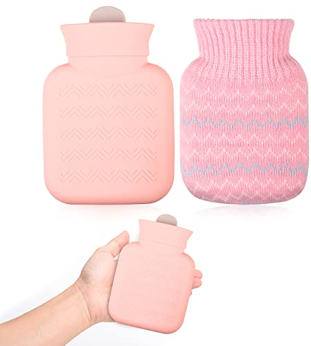Mini Hot Water Bottle,Reusable and Small Lovely Mini Water Bottles Hand Feet Warmers Portable Removable and Washable Knit Bottle Covers for Hot and Cold Compress,Neck and Shoulder Pain Relief